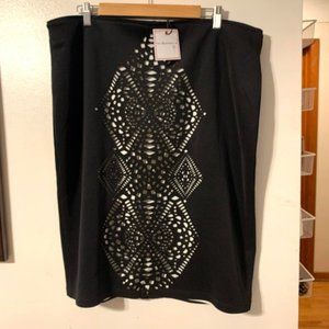 NWT BISOU BISOU Geometrical Design Flowy Stretchy Waistline Line Black Skirt Sz